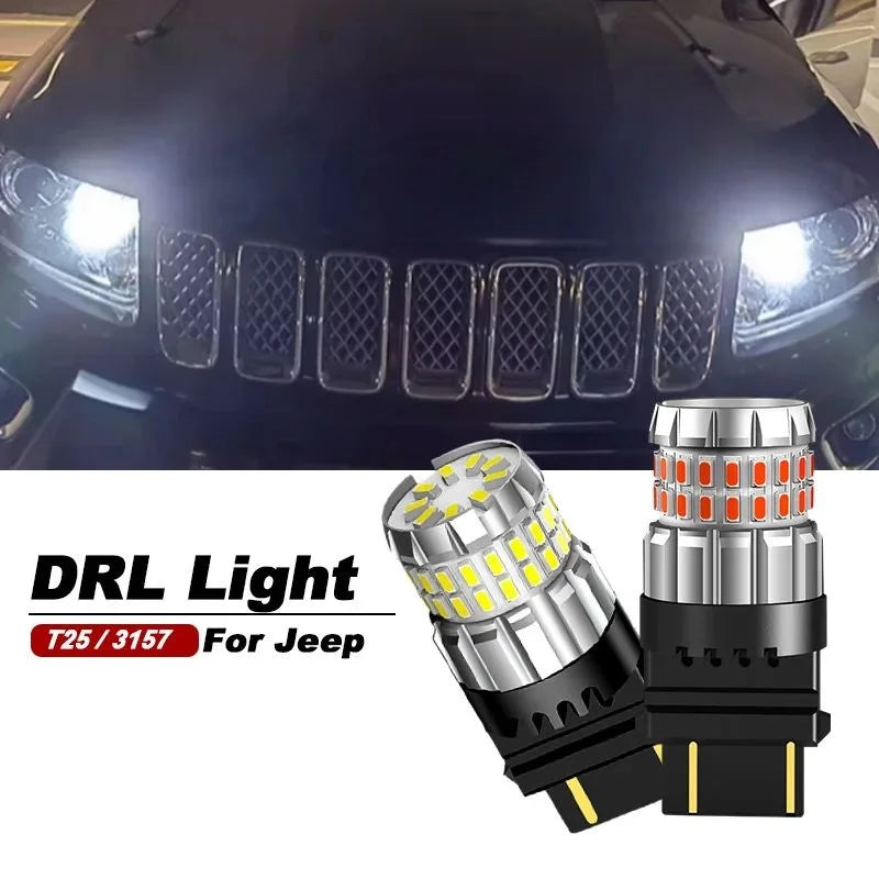2 uds Canbus luz LED de circulación diurna bombilla DRL 3157 P27/7W T25 para Jeep Compass 2011-2016 Grand Cherokee 2011 2012 2013