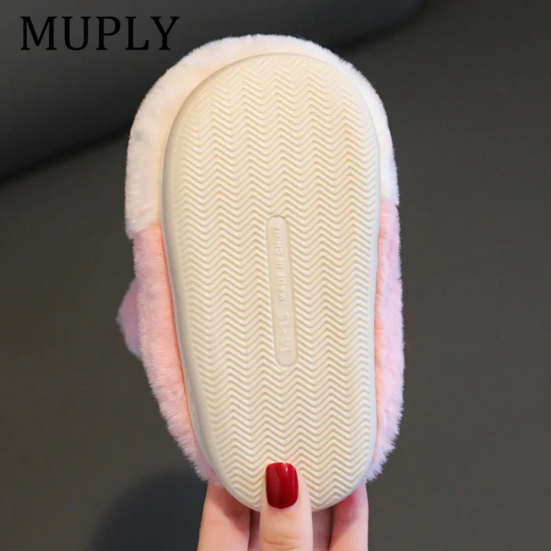 Zapatillas de algodón cálidas para niños y niñas, zapatillas de lana antideslizantes para interiores para niños y niñas, zapatos para el hogar, otoño e invierno
