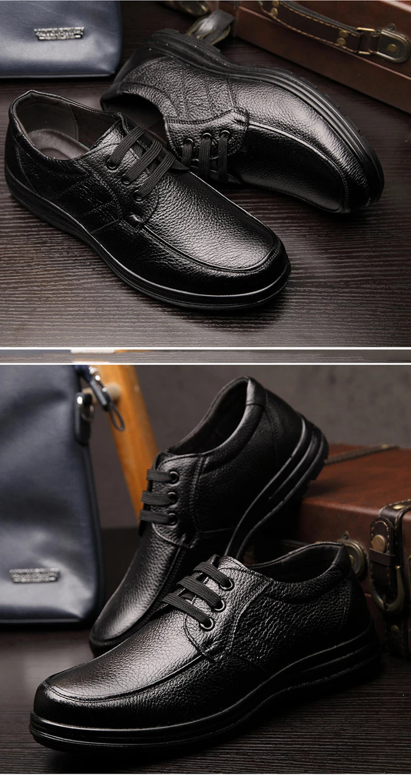 Zapatos de cuero genuino, zapatos planos informales para hombre, calzado masculino de marca de negocios de cuero de vaca, calzado suave y cómodo negro