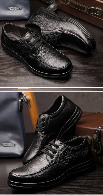 Zapatos de cuero genuino, zapatos planos informales para hombre, calzado masculino de marca de negocios de cuero de vaca, calzado suave y cómodo negro