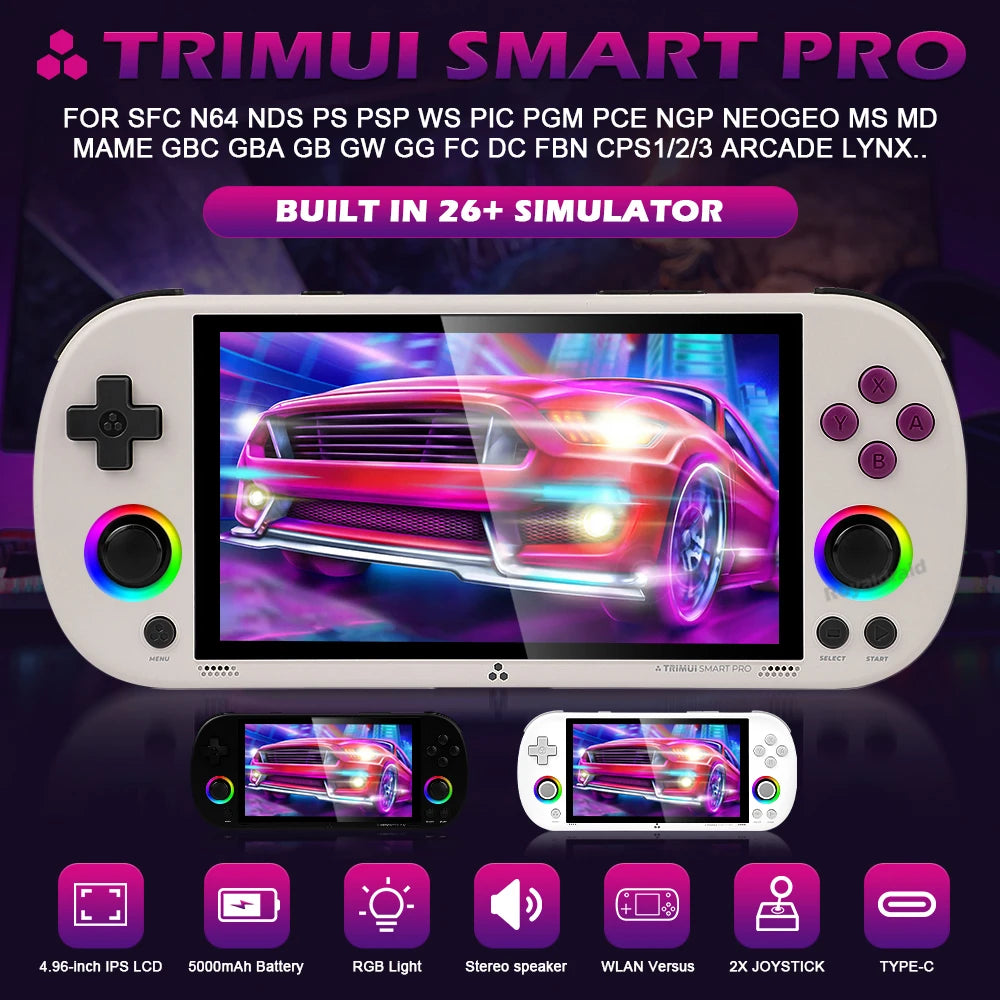 Consola de juegos portátil Trimui Smart Pro, 128G, 256G, pantalla IPS de 4,96 pulgadas, sistema Linux, Joystick, iluminación RGB, reproductor de videojuegos Retro, nuevo