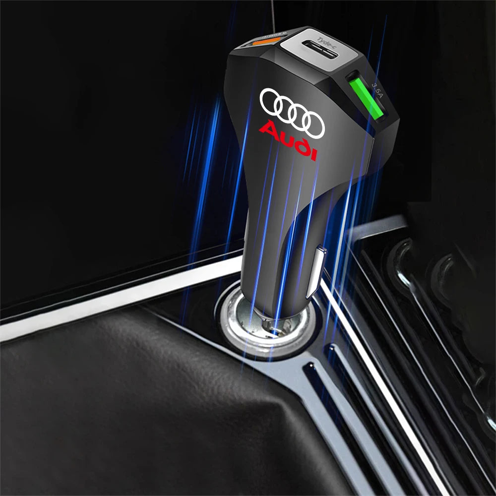 Cargador de coche con puertos USB tipo C, adaptador de carga súper rápida para Audi Sline Quattro RS S TT A1 A2 A3 A4 A5 A6 A7 A8 Q1 Q2 Q3 Q4 S4S