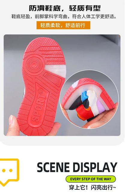 Zapatos Causla de Disney para niñas, zapatillas deportivas informales de cuero PU con LED luminiscentes de Mickey Mouse para niños de 1 a 6 años