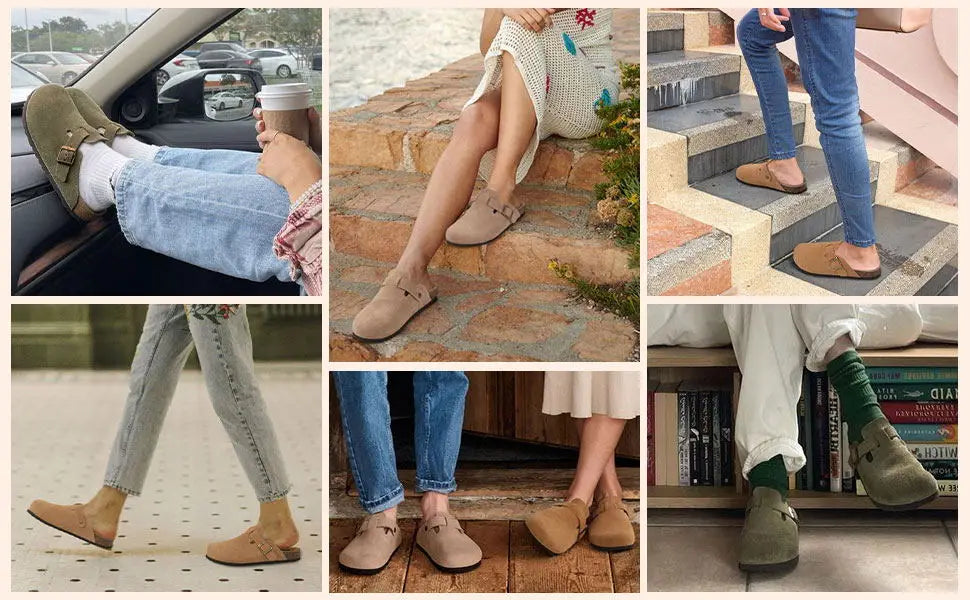 Crestar, zuecos de moda, zapatillas para mujer, gamuza clásica, mulas para hombre, plantilla de corcho, zapatos de patata de cuero con soporte para arco, tobogán de playa