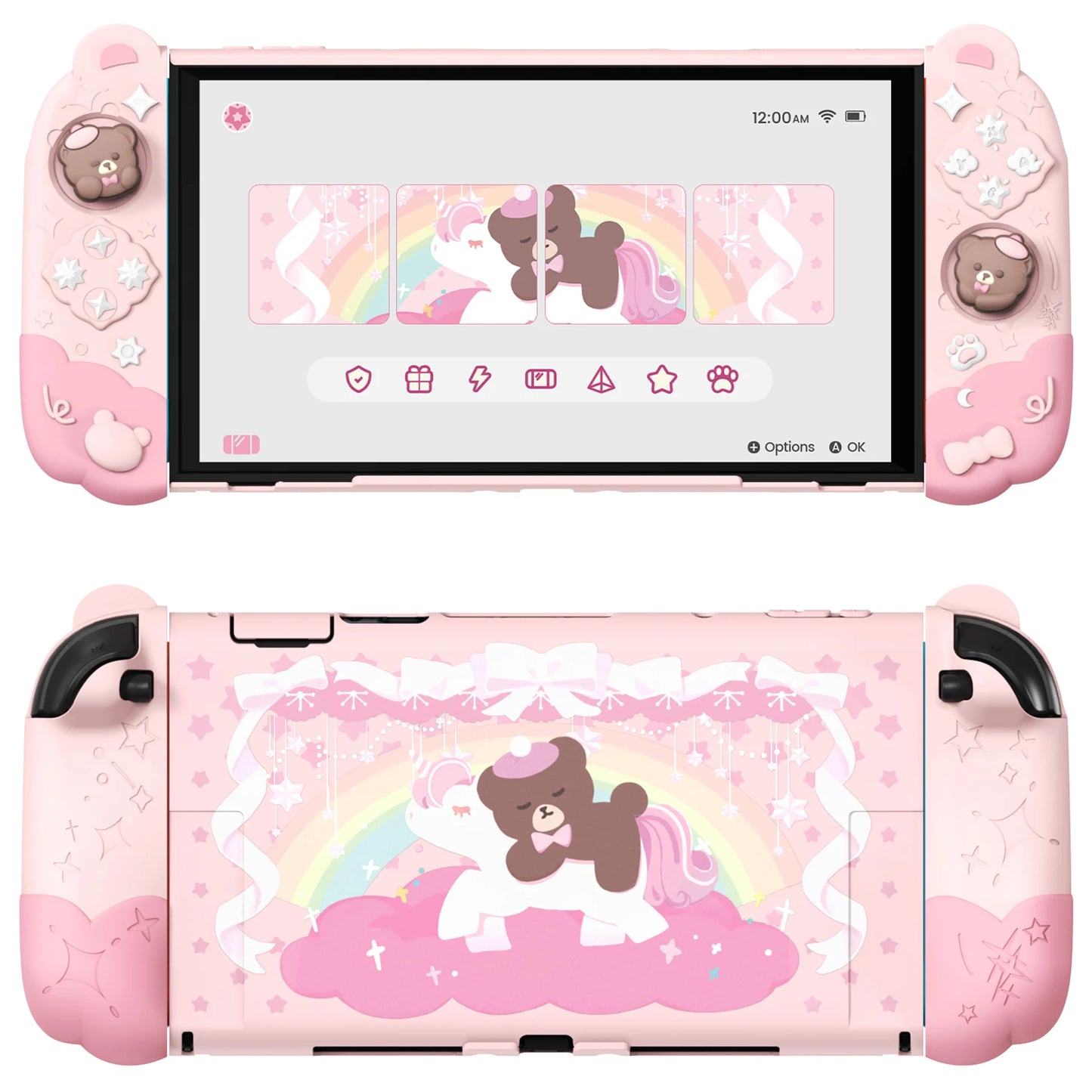 PlayVital Funda protectora acoplable para Switch 2 – Funda de silicona Good Night Bear con empuñaduras Joycon desmontables y lindas tapas para el pulgar