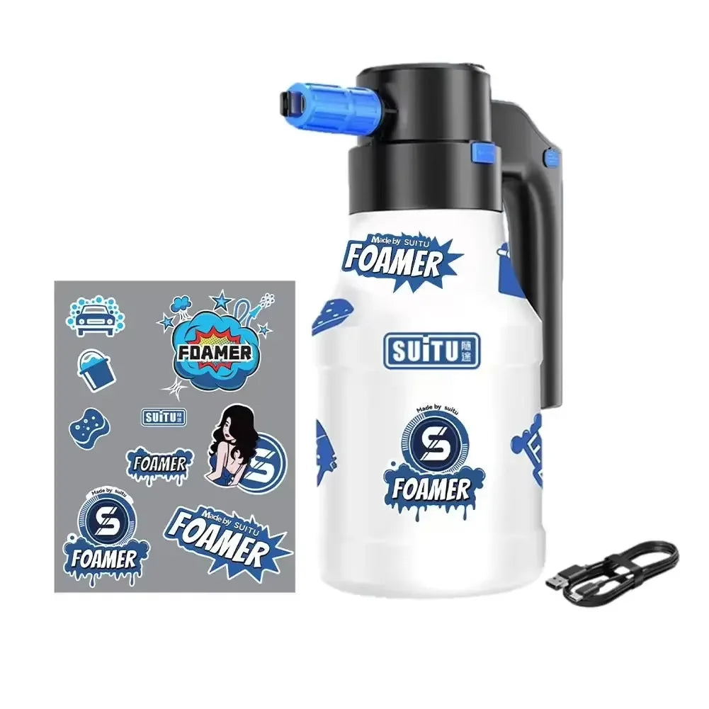 Pulverizador eléctrico de espuma para nieve de 1,5 l, lanza a presión recargable por USB, regadera para limpieza de ventanas de coche, detalles exteriores