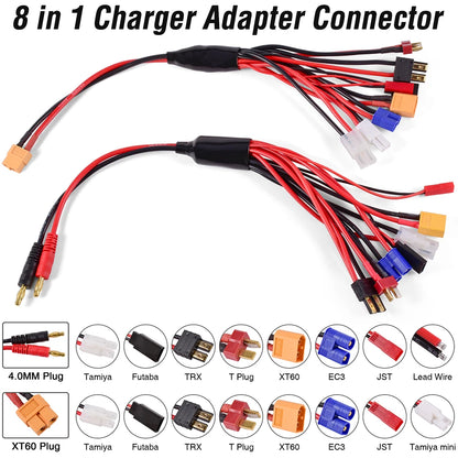 Conector adaptador de cargador RC 8 en 1, cargador 4,0mm Banana XT60 TRX Tamiya Lipo para coche RC Drone Imax B6 B6AC Cable de batería