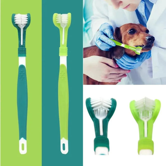 Cepillo de dientes para mascotas de 3 caras, cepillo de dientes de plástico para perros, eliminación de sarro, limpieza de boca, cuidado de mascotas, boca de limpieza para gatos