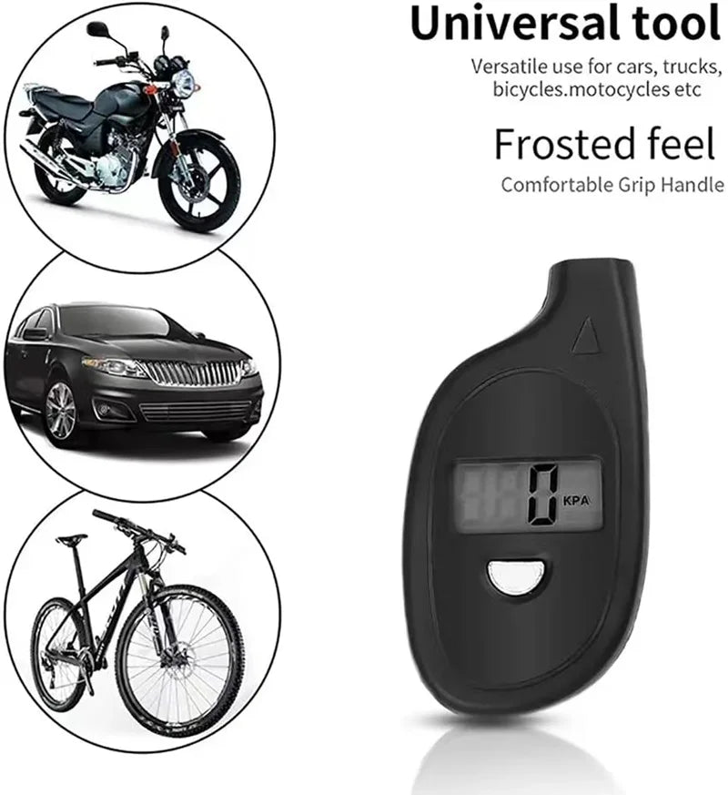 Manómetro digital de neumáticos con pantalla LCD: probador de presión de aire para automóviles y motocicletas y herramienta de alarma de seguridad