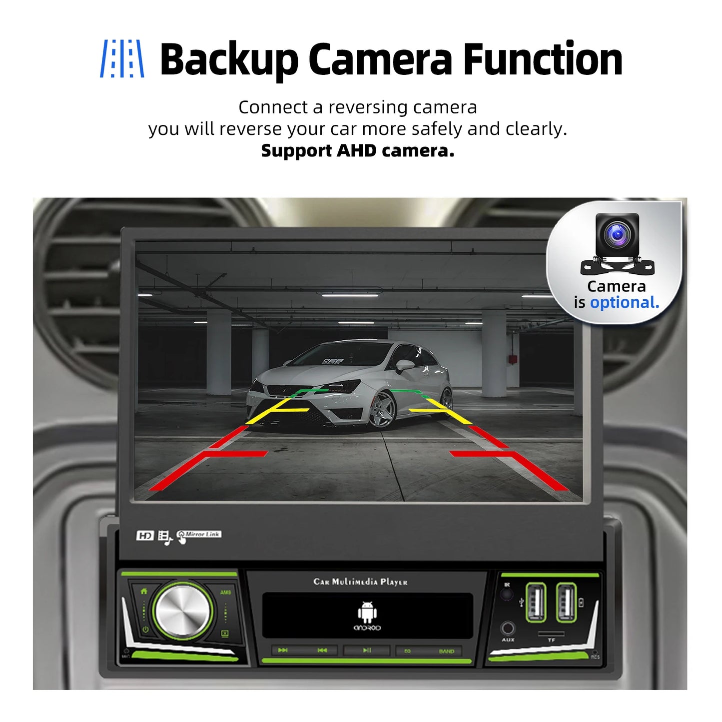 Radio de coche ESSGOO 7 pulgadas 1 DIN Flip-Out, 4+64 GB, Carplay inalámbrico, Android Auto, Bluetooth, pantalla táctil, Android 14, reproductor MP5, unidad principal, SWC, GPS, cámara.