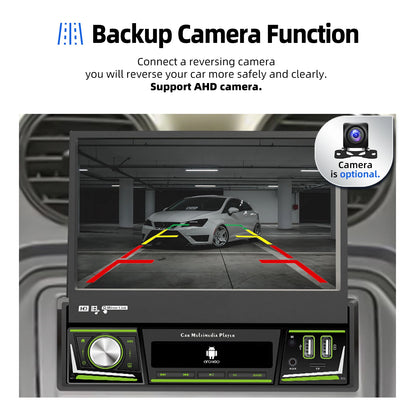 Radio de coche ESSGOO 7 pulgadas 1 DIN Flip-Out, 4+64 GB, Carplay inalámbrico, Android Auto, Bluetooth, pantalla táctil, Android 14, reproductor MP5, unidad principal, SWC, GPS, cámara.