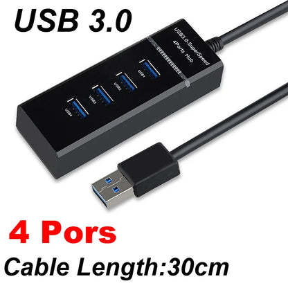 4 puertos USB 3,0 Hub Splitter Cable adaptador 4 /7 Ports 30/120cm  de alta velocidad para escritorio PC Mac Laptop Notebook teclado ratón 2TB Disco Duro móvil