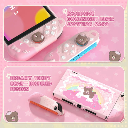 PlayVital Funda protectora acoplable para Switch 2 – Funda de silicona Good Night Bear con empuñaduras Joycon desmontables y lindas tapas para el pulgar