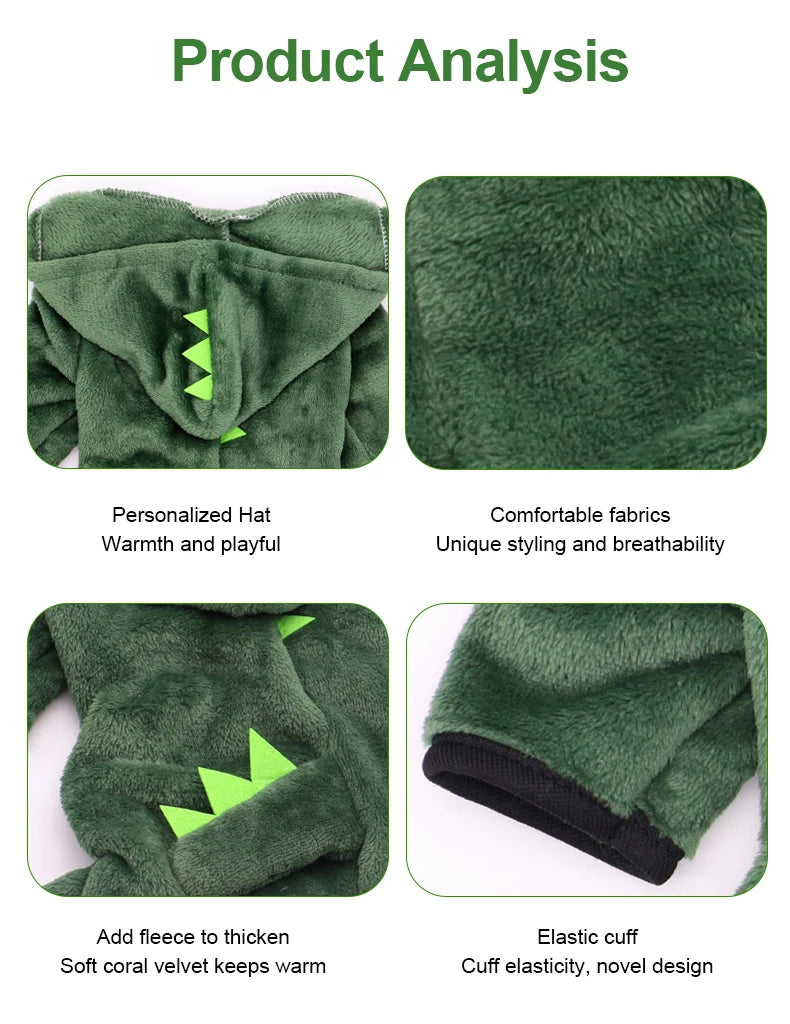 Ropa de Halloween para perros y gatos, disfraz divertido de dinosaurio para perros pequeños, abrigo cálido de invierno para gatos, sudaderas con capucha de lana