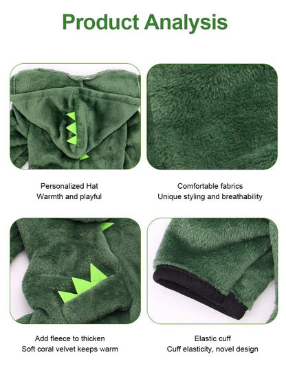 Ropa de Halloween para perros y gatos, disfraz divertido de dinosaurio para perros pequeños, abrigo cálido de invierno para gatos, sudaderas con capucha de lana