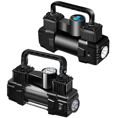Mini compresor de aire de doble cilindro, inflador de neumáticos de alta resistencia con luz LED, bomba de aire eléctrica para coche, 12V, 150PSI