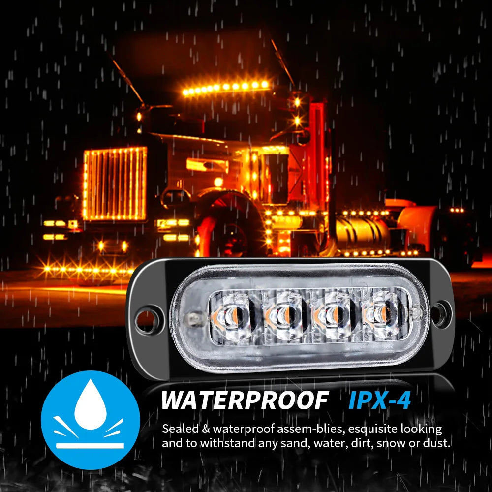 4x 4LED luz de advertencia de coche luz de avería de parrilla coche camión remolque baliza lámpara LED luz lateral ámbar para coches 12V - 24V