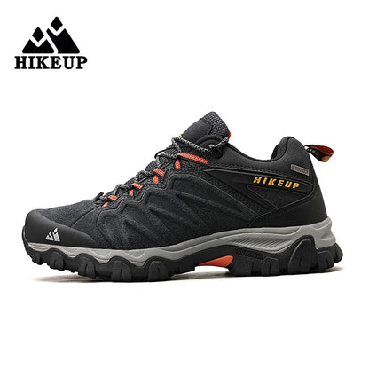 HIKEUP, zapatos de senderismo de cuero de alta calidad, duraderos, para deportes al aire libre, zapatos de cuero para senderismo para hombres, zapatillas de deporte con cordones para escalar y cazar