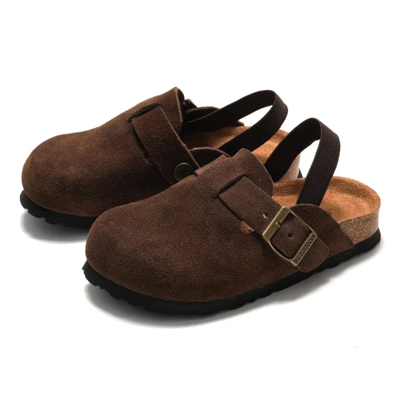 Kidmi moda niños zuecos de gamuza zapatillas zuecos para niños sandalias para niños y niñas mulas con hebilla ajustable de corcho con soporte Zapatillas de casa