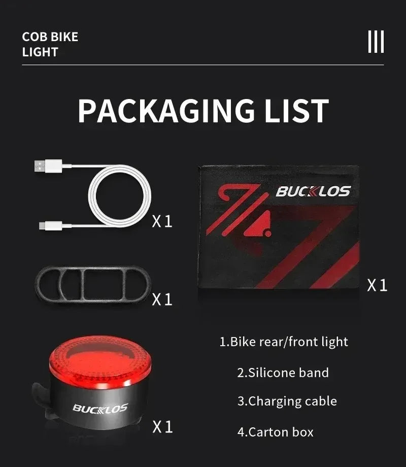 BUCKLOS luz trasera de bicicleta luz delantera 1100mAh LED COB lámpara de bicicleta impermeable USB recargable Mtb luces traseras de bicicleta de carretera piezas de bicicleta