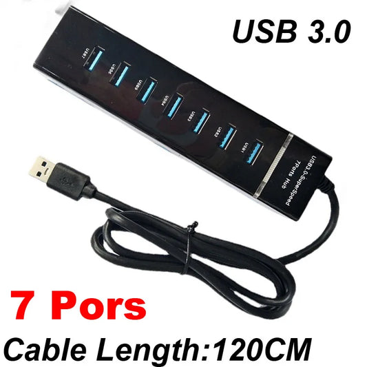 4 puertos USB 3,0 Hub Splitter Cable adaptador 4 /7 Ports 30/120cm  de alta velocidad para escritorio PC Mac Laptop Notebook teclado ratón 2TB Disco Duro móvil