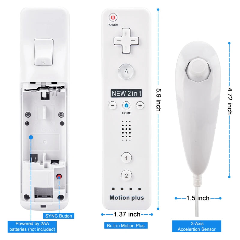 Un par de mandos a distancia con controlador Nunchuck para juegos Wii Control para consola Wii Gamepad inalámbrico con Motion Plus