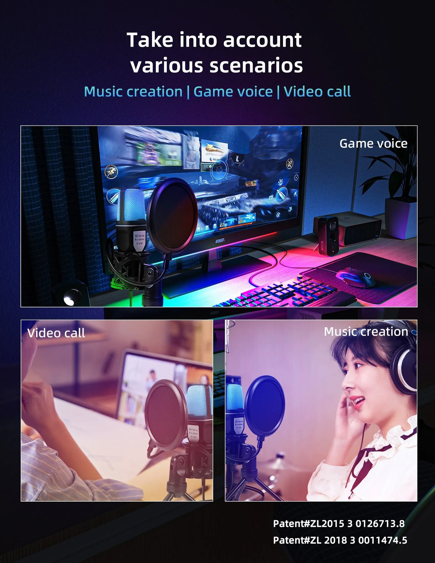 Micrófono USB portátil, micrófono RGB, condensador, micrófono para juegos con cable para estudio de grabación de Podcast, Streaming, portátil y de escritorio