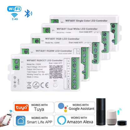Tuya WiFi LED controlador Alexa Google Home Control de voz RGB RGBW CCT tira de LED controlador inteligente aplicación BT RF remoto 2,4G DC12V-24V