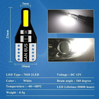 10 Uds T10 W5W bombilla LED Canbus 194 168 7020 Cob 2SMD luces interiores de coche lámpara de lectura bombilla de cuña blanco sin errores