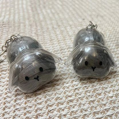 Botella de recuerdo de pelo de conejo transparente, cápsula de almacenamiento de pelo de mascota, llavero, regalo pensativo para amantes y propietarios de conejos
