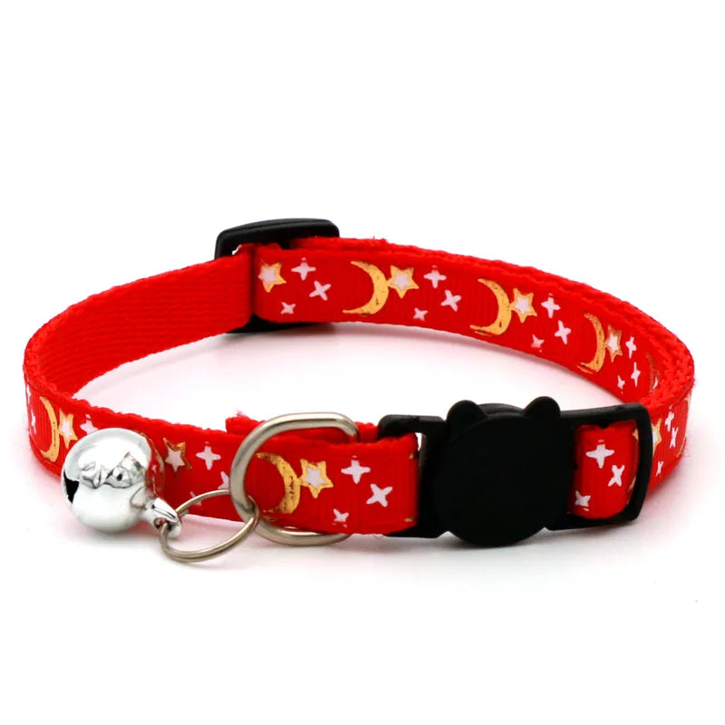 Collar de gato con campana, estrella de dibujos animados, Luna, perro, cachorro, gato, gatito, Collar de anillo de campana de seguridad ajustable, joyería para gato