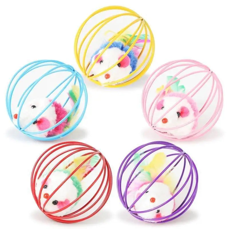 Ratón colorido popular en jaula, juguete para gatos dentro de arena, juguete interactivo para gatos