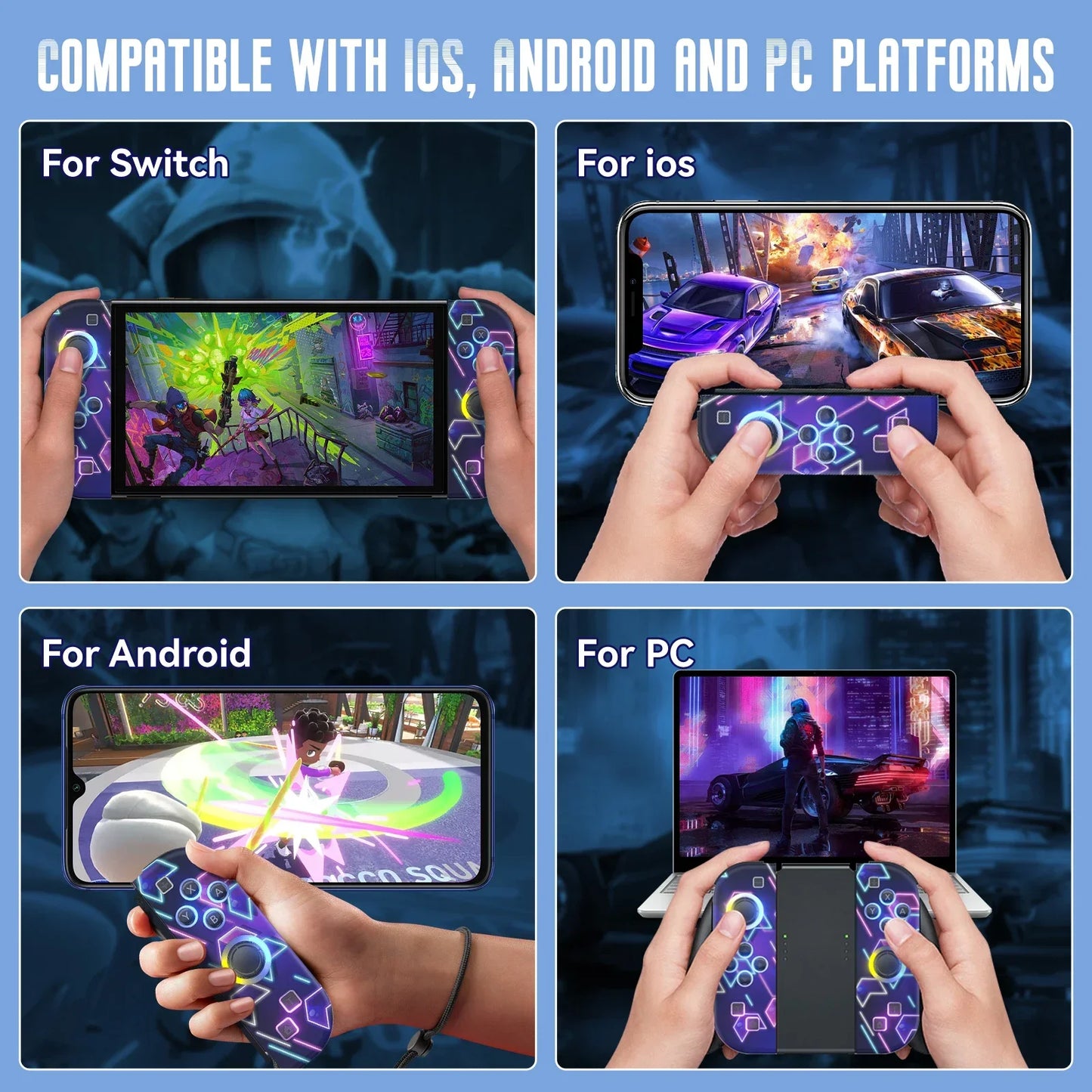 Joypad para for Nintendo Switch/OLED/Lite-vibración Turbo Wake-up FUNC NO Drift, controlador inalámbrico L/R mango luz RGB