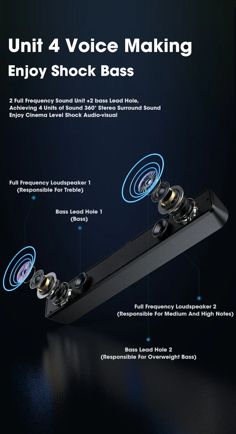 Barra de sonido para PC, altavoz con cable y Bluetooth, barra de sonido alimentada por USB para TV, Pc, portátil, juegos, sistema de Audio envolvente para cine en casa