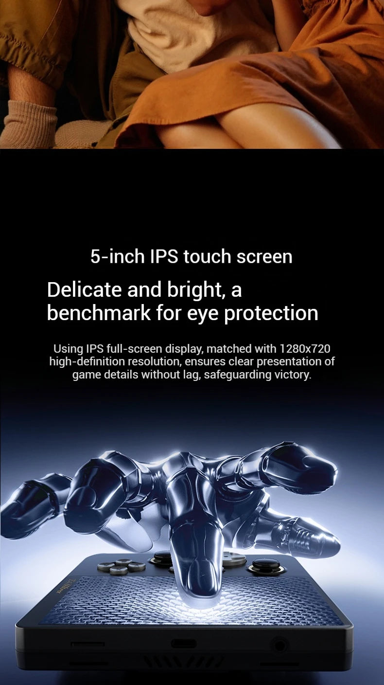 2025 NUEVA consola de juegos GAMEMT E5 Ultra portátil Joystick de efecto Hall 60Hz Pantalla táctil IPS 5000mAh Consolas Android portátiles