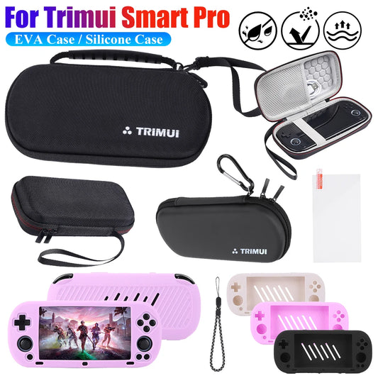 Estuche de transporte duro de EVA para consola de juegos, bolsa de almacenamiento protectora de silicona con película de vidrio templado para triple Smart Pro