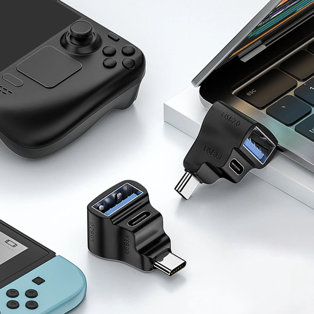 Adaptador USB tipo C en forma de U de 180 grados, convertidor de carga USBC para Steam Deck/Nintendo Switch, transferencia rápida de datos, OTG, 20gbps