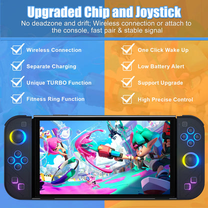 Controlador de mando Joy Pad para Nintendo Switch/Led Lite/Pc Joystick inalámbrico Rgb Grip soporte despertador y función Turbo 6 ejes