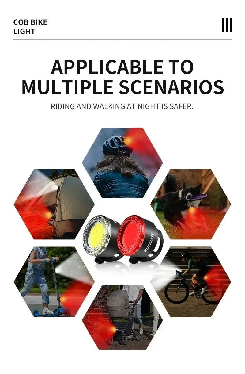 BUCKLOS luz trasera de bicicleta luz delantera 1100mAh LED COB lámpara de bicicleta impermeable USB recargable Mtb luces traseras de bicicleta de carretera piezas de bicicleta