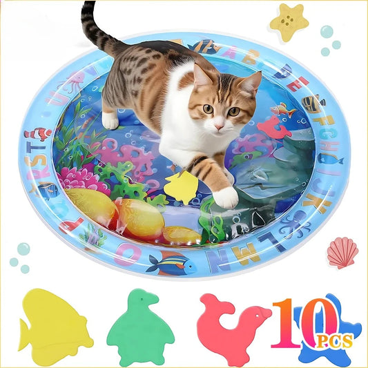 Estera de juego sensorial de agua, estera de agua inflable gruesa para gato y perro, estera de juego para mascotas con peces, mar, océano, juguete sensorial de agua