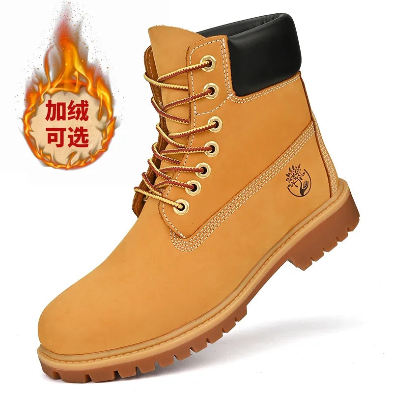 Zapatos para caminar de alta calidad para hombre, botas altas de ocio para deportes al aire libre a la moda, botas planas antideslizantes de terciopelo para invierno con cordones para hombre