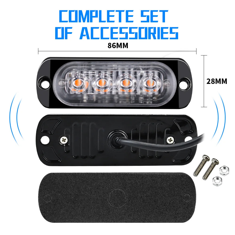 4x 4LED luz de advertencia de coche luz de avería de parrilla coche camión remolque baliza lámpara LED luz lateral ámbar para coches 12V - 24V