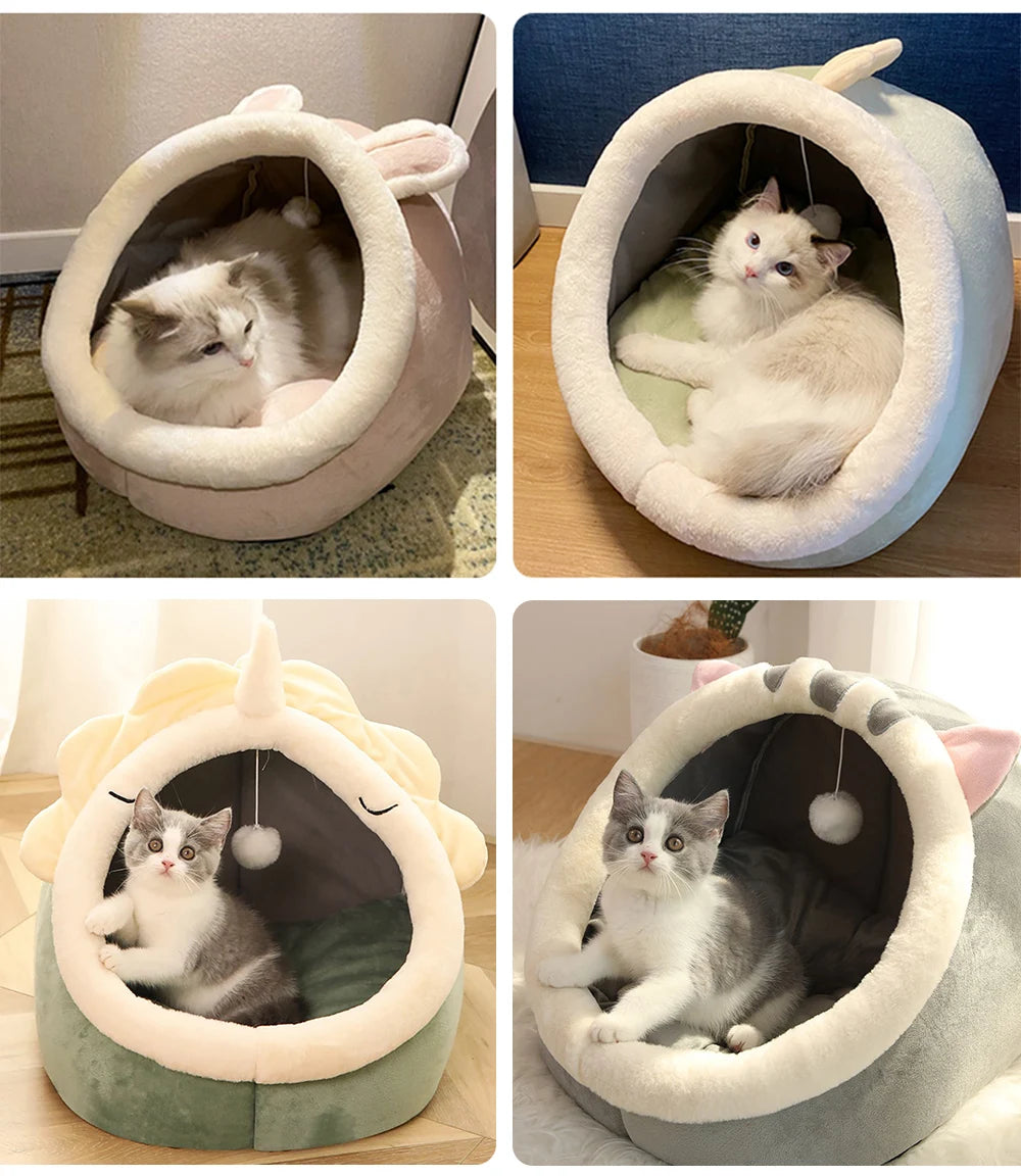 Cama para gatos de sueño profundo, cama para mascotas de dibujos animados, plegable, extraíble, lavable, cama para mascotas, alfombrilla para perros pequeños, bolsa, cueva, cama para gatos