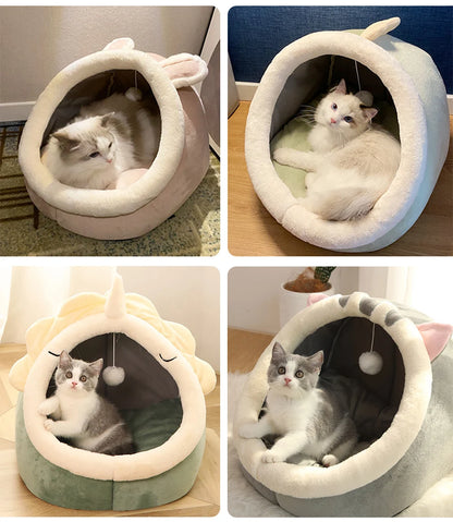 Cama para gatos de sueño profundo, cama para mascotas de dibujos animados, plegable, extraíble, lavable, cama para mascotas, alfombrilla para perros pequeños, bolsa, cueva, cama para gatos