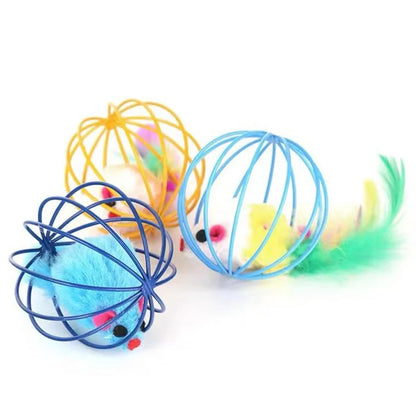 Ratón colorido popular en jaula, juguete para gatos dentro de arena, juguete interactivo para gatos