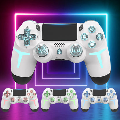 GAMINJA-controlador de juego inalámbrico con luz RGB para consola PS4, PS3, ordenador, PC, LED, Bluetooth, giroscopio de 6 ejes, doble vibración