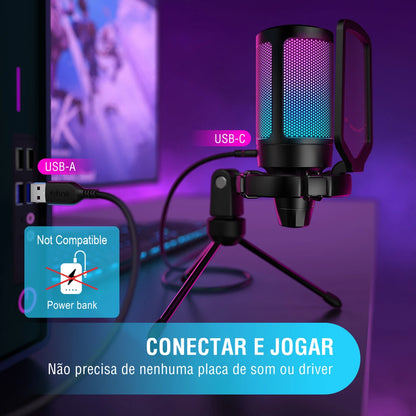 FIFINE Micrófono de condensador USB para juegos, para PC PS4 PS5 MAC con soporte de choque y filtro pop y control de ganancia para podcasts, Ampligame A6V