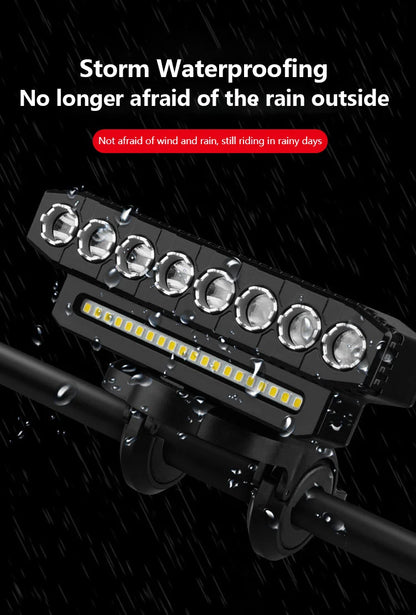 Luz delantera de bicicleta LED 5/8 recargable por USB 130dB bocina de bicicleta fácil de instalar 6 modos luz de timbre de bicicleta
