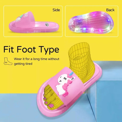 Zapatillas para niños y niñas, zapatos con estampado de animales de unicornio de dibujos animados, zapatos bonitos de moda iluminados, zapatillas de baño para niños pequeños