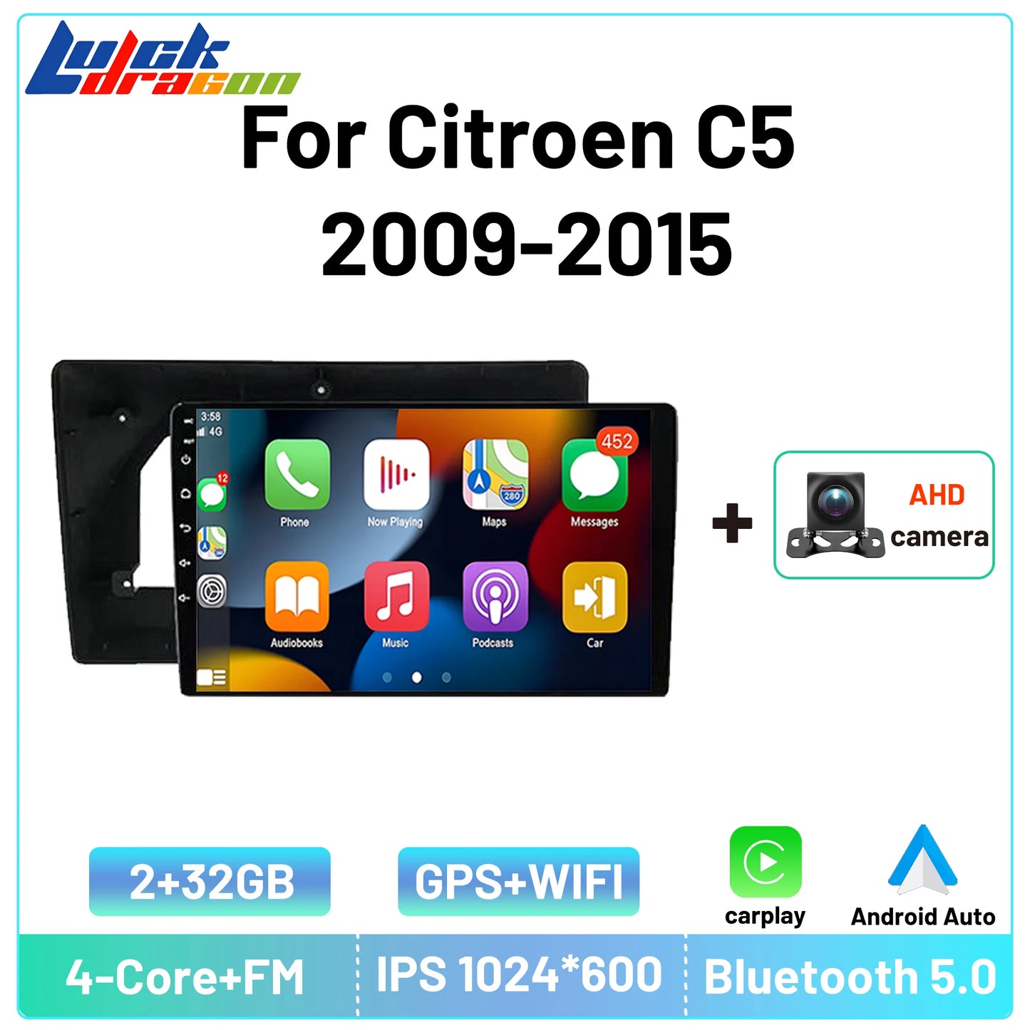 Radio Multimedia con Bluetooth para coche, con Carplay autorradio, Android, estéreo, Subwoofer, vídeo, para Citroen C5 2009-2015